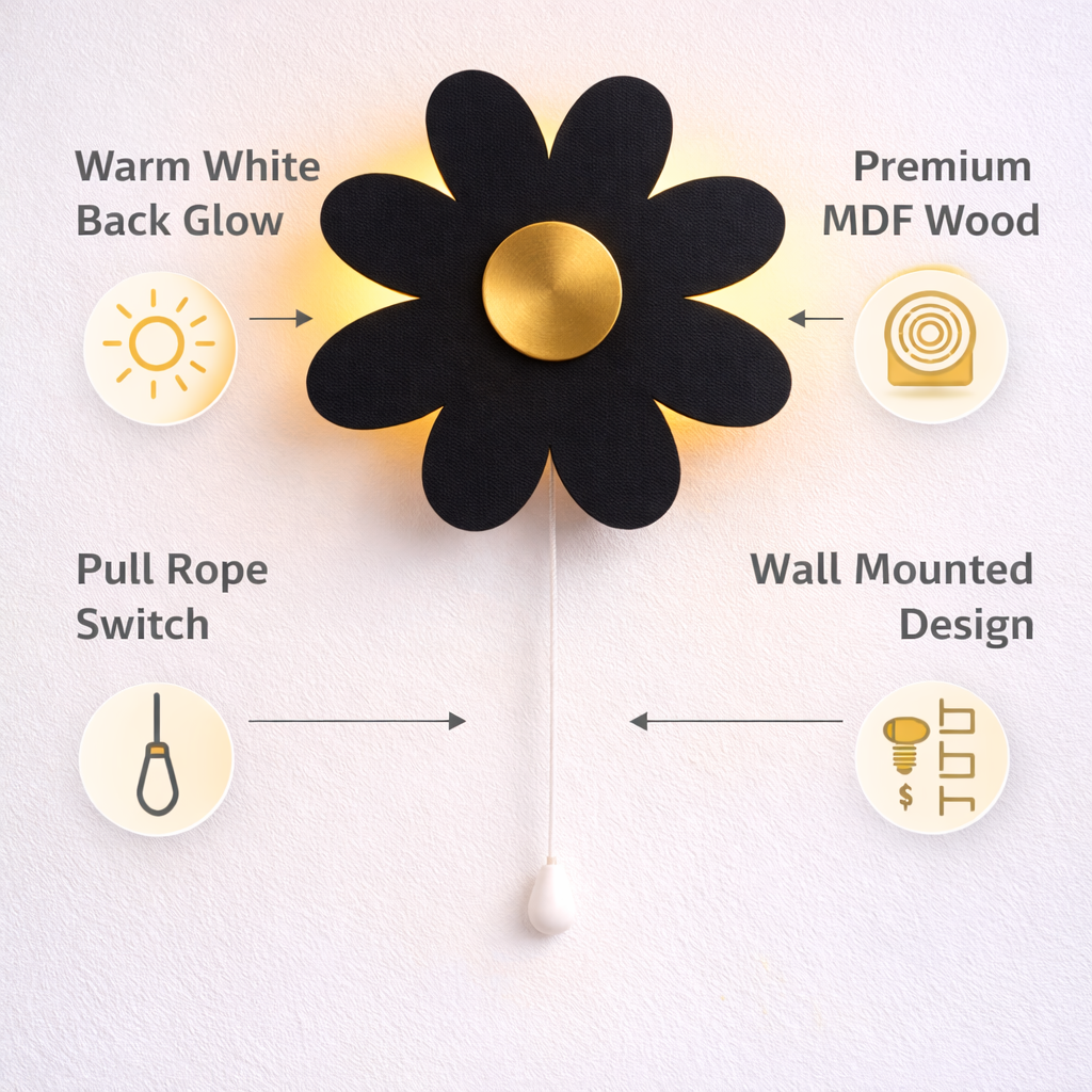 Black Flower Wall Lamp for Kids Room | Nursery Decor