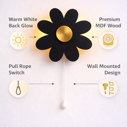 Black Flower Wall Lamp for Kids Room | Nursery Decor