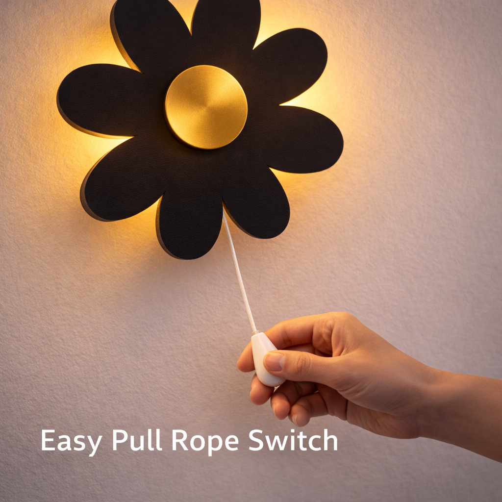 Black Flower Wall Lamp for Kids Room | Nursery Decor