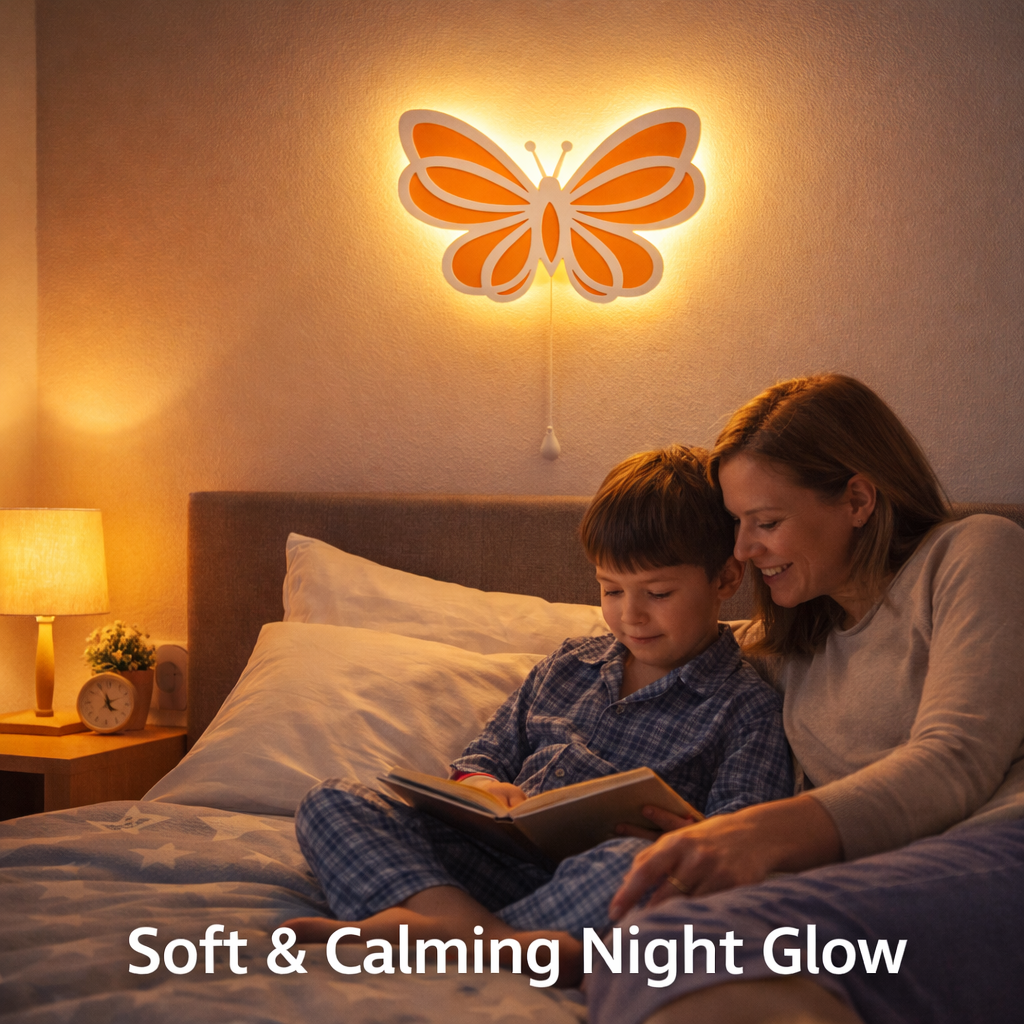 Warm Orange Butterfly Wall Lamp for Kids Room | Nursery Decor