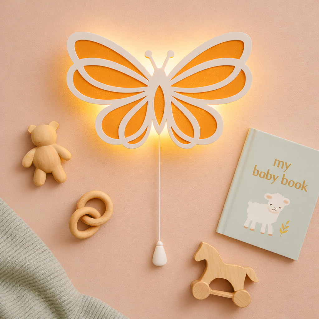 Warm Orange Butterfly Wall Lamp for Kids Room | Nursery Decor