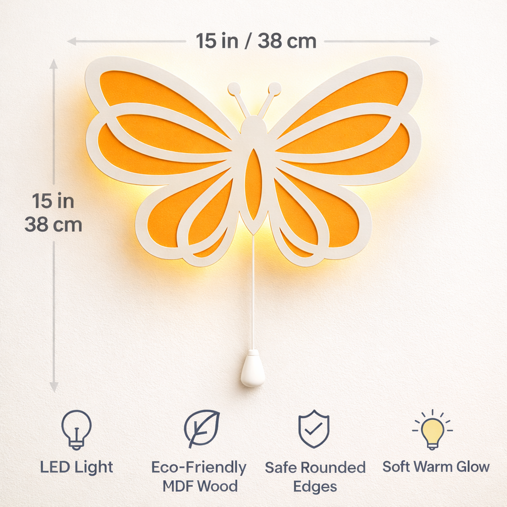 Warm Orange Butterfly Wall Lamp for Kids Room | Nursery Decor