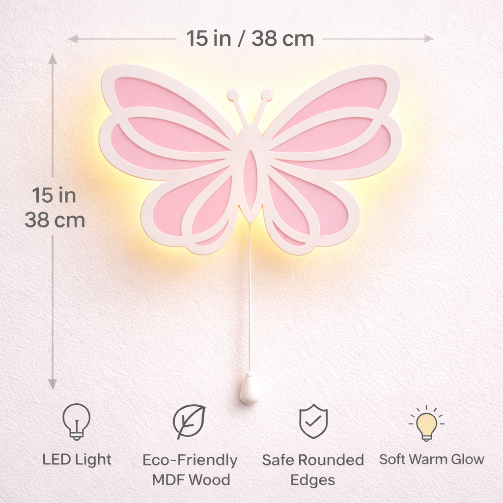 Pink Butterfly Wall Lamp for Kids Room | Nursery Decor