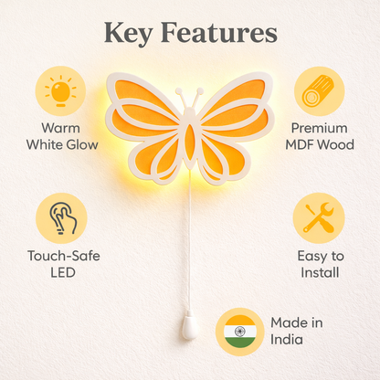 Warm Orange Butterfly Wall Lamp for Kids Room | Nursery Decor