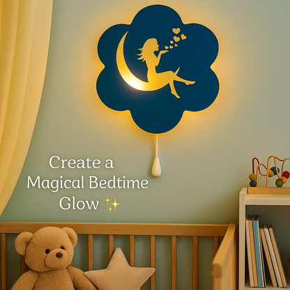 Girl on Moon Wall Lamp for Kids Room | Nursery Decor