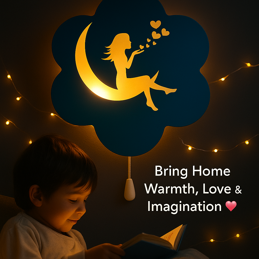Girl on Moon Wall Lamp for Kids Room | Nursery Decor