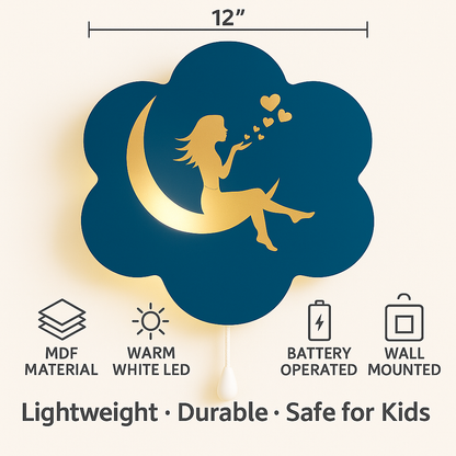Girl on Moon Wall Lamp for Kids Room | Nursery Decor