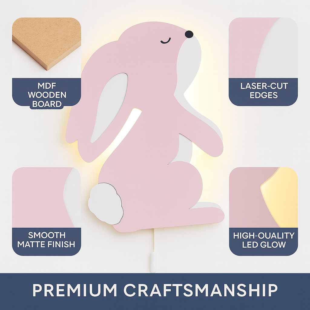 Pink Bunny Wall Lamp for Kids Room | Nursery Decor