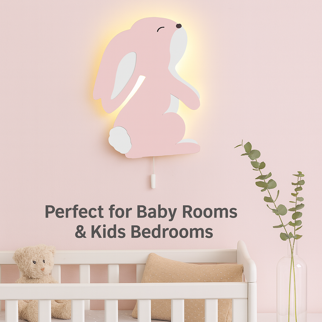 Pink Bunny Wall Lamp for Kids Room | Nursery Decor