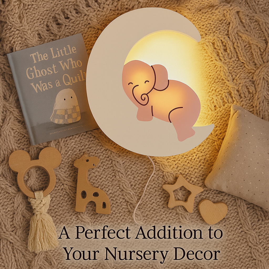 Pink Elephant on Moon Wall Lamp for Kids Room | Nursery Decor