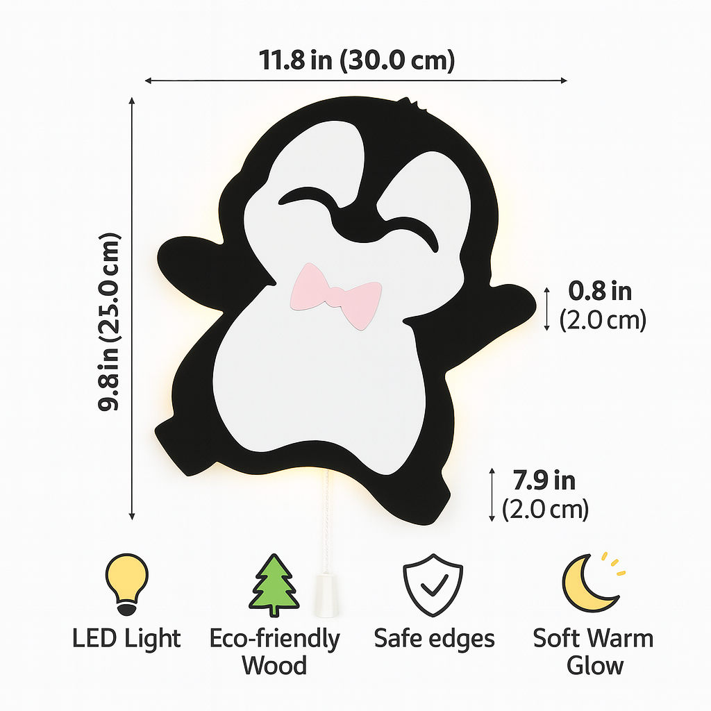 Penguin Wall Lamp for Kids Room | Nursery Decor