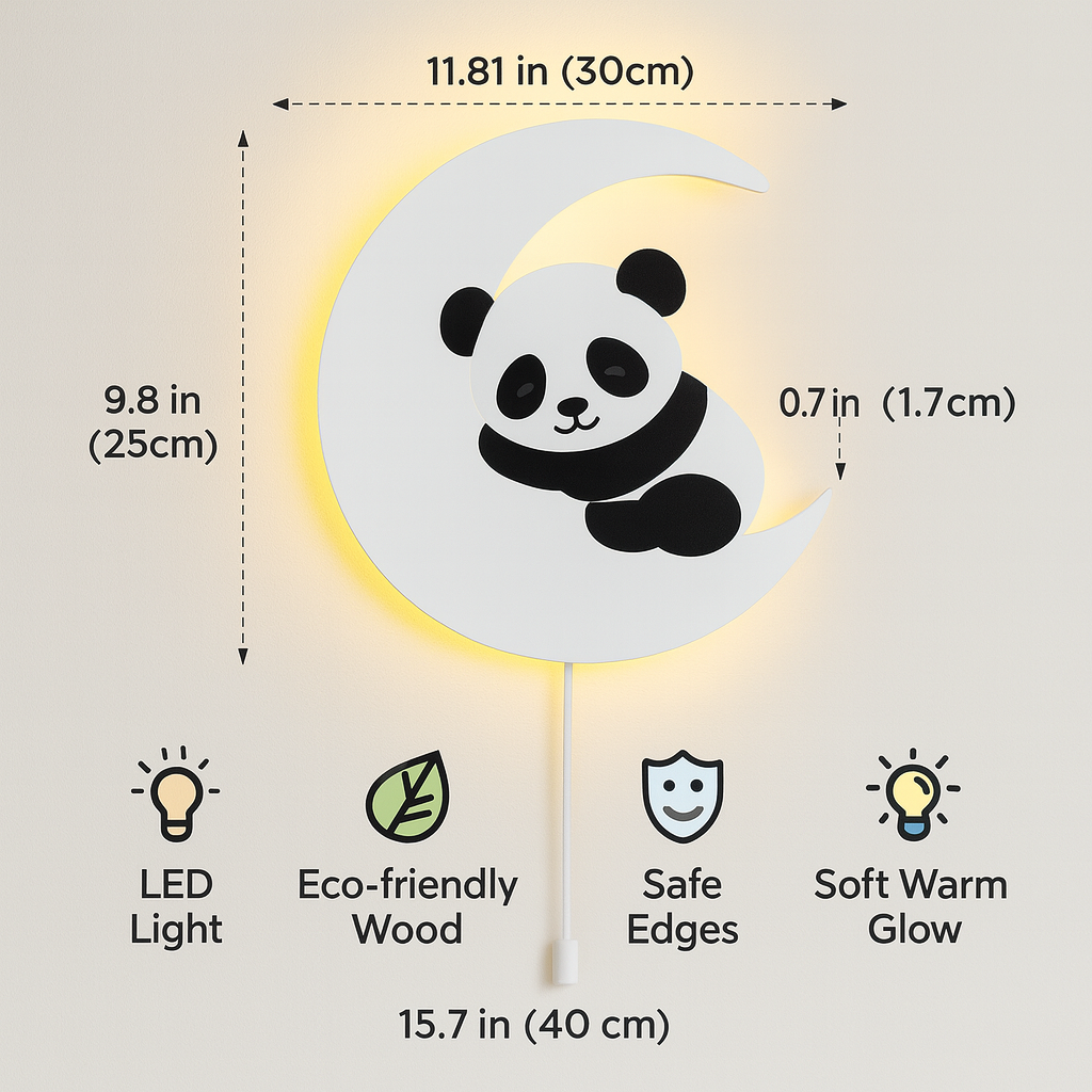 Panda Moon Wall Lamp for Kids Room |  Nursery Room Decor