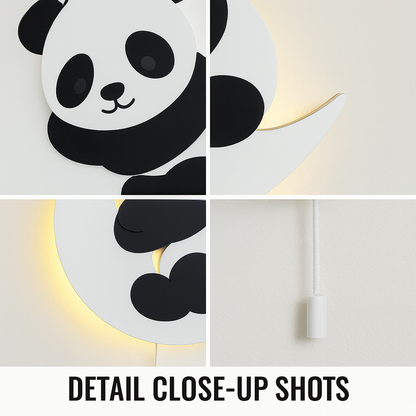 Panda Moon Wall Lamp for Kids Room |  Nursery Room Decor