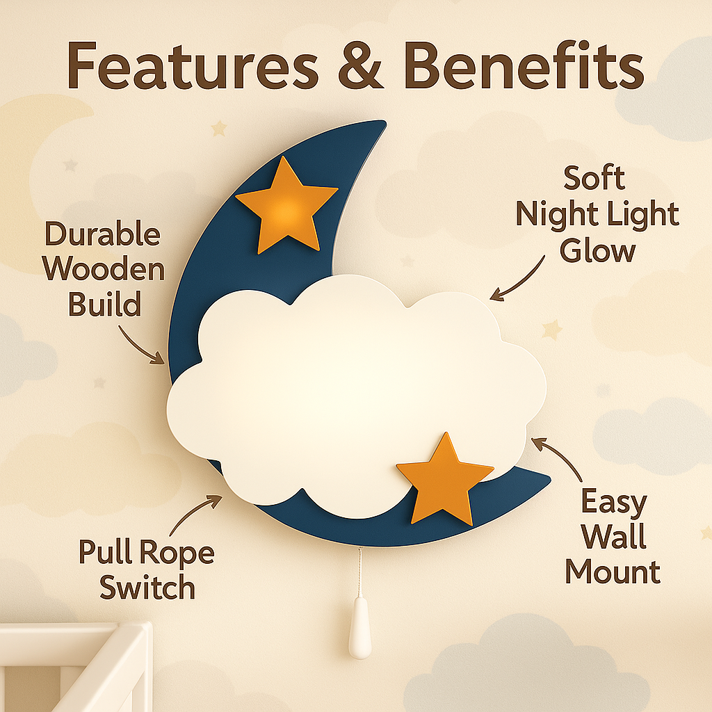 Moon Cloud Star Wall Lamp for Kids Room | Nursery Decor
