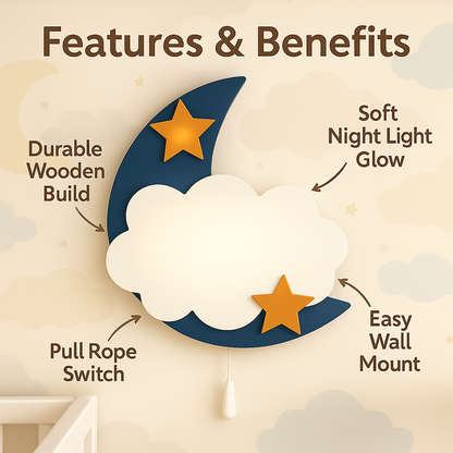 Moon Cloud Star Wall Lamp for Kids Room | Nursery Decor