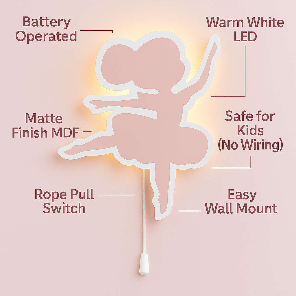 Pink Ballerina Wall Lamp for Kids Room | Nursery Decor