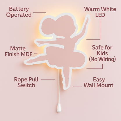 Pink Ballerina Wall Lamp for Kids Room | Nursery Decor