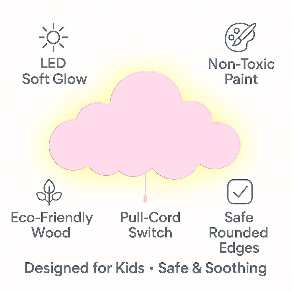 Pink Cloud Wall Lamp for Kids Room | Nursery Wall Lamp