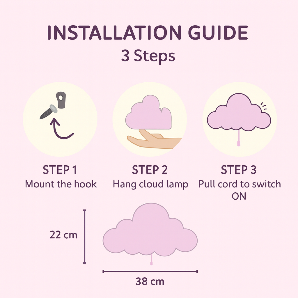 Pink Cloud Wall Lamp for Kids Room | Nursery Wall Lamp