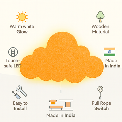 Orange Cloud Wall Lamp for Kids Room | Nursery Decor