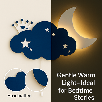 Blue Crown Cloud & Moon Wall Lamp for Kids Room | Nursery Decor