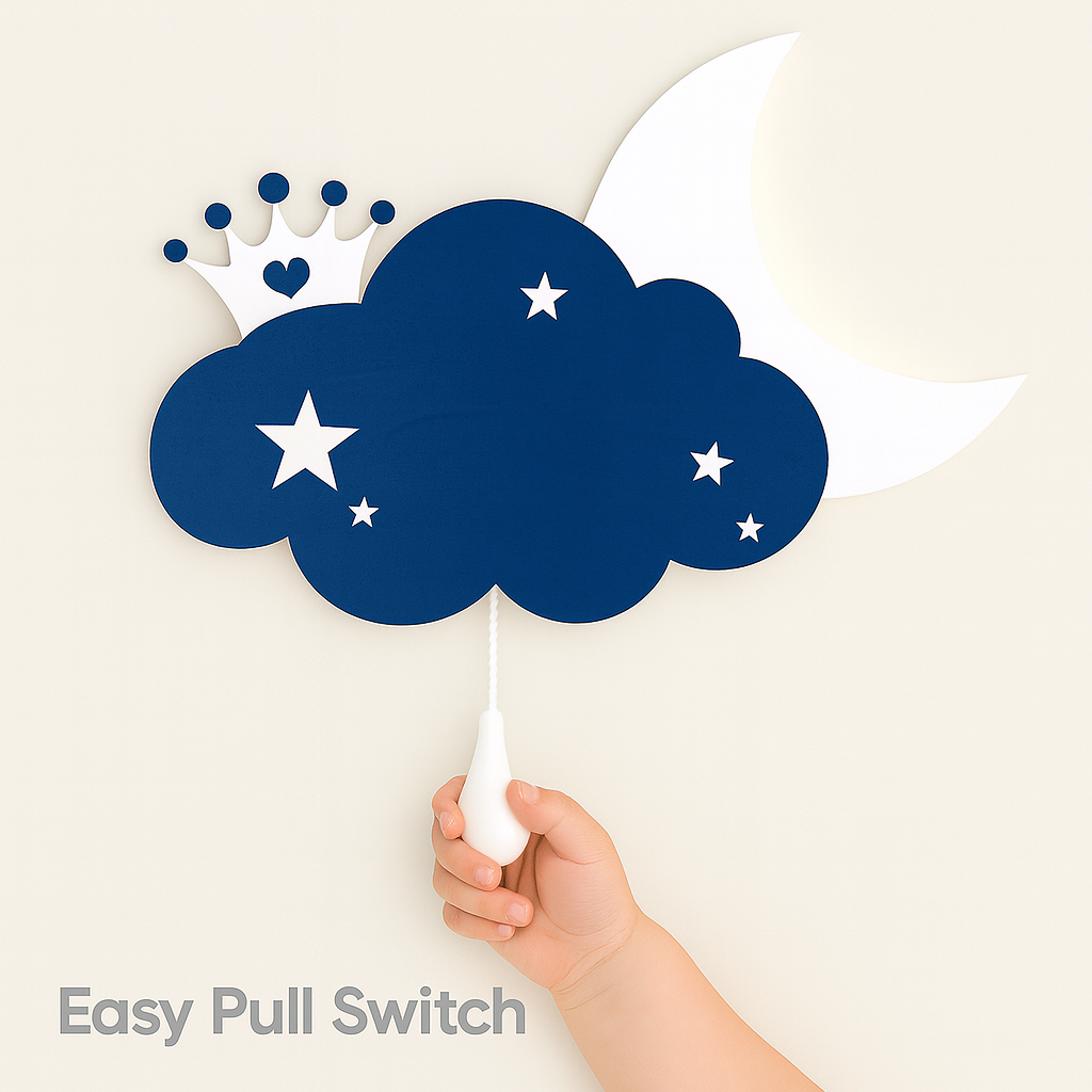 Blue Crown Cloud & Moon Wall Lamp for Kids Room | Nursery Decor