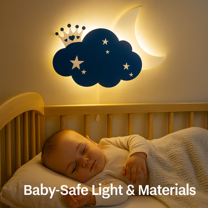 Blue Crown Cloud & Moon Wall Lamp for Kids Room | Nursery Decor