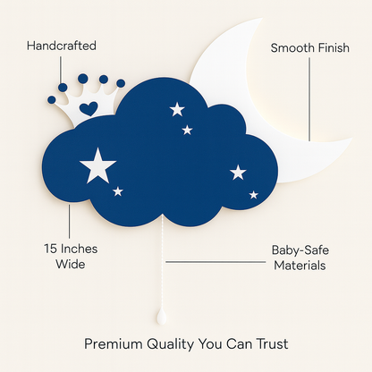 Blue Crown Cloud & Moon Wall Lamp for Kids Room | Nursery Decor