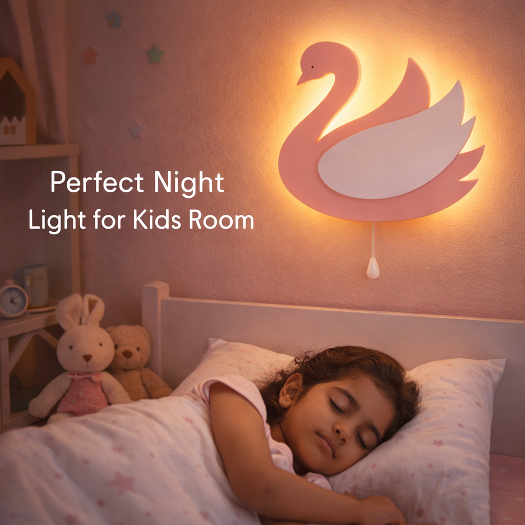 Pink Swan Shape Wall Lamp for Kids Room | Nursery Decor