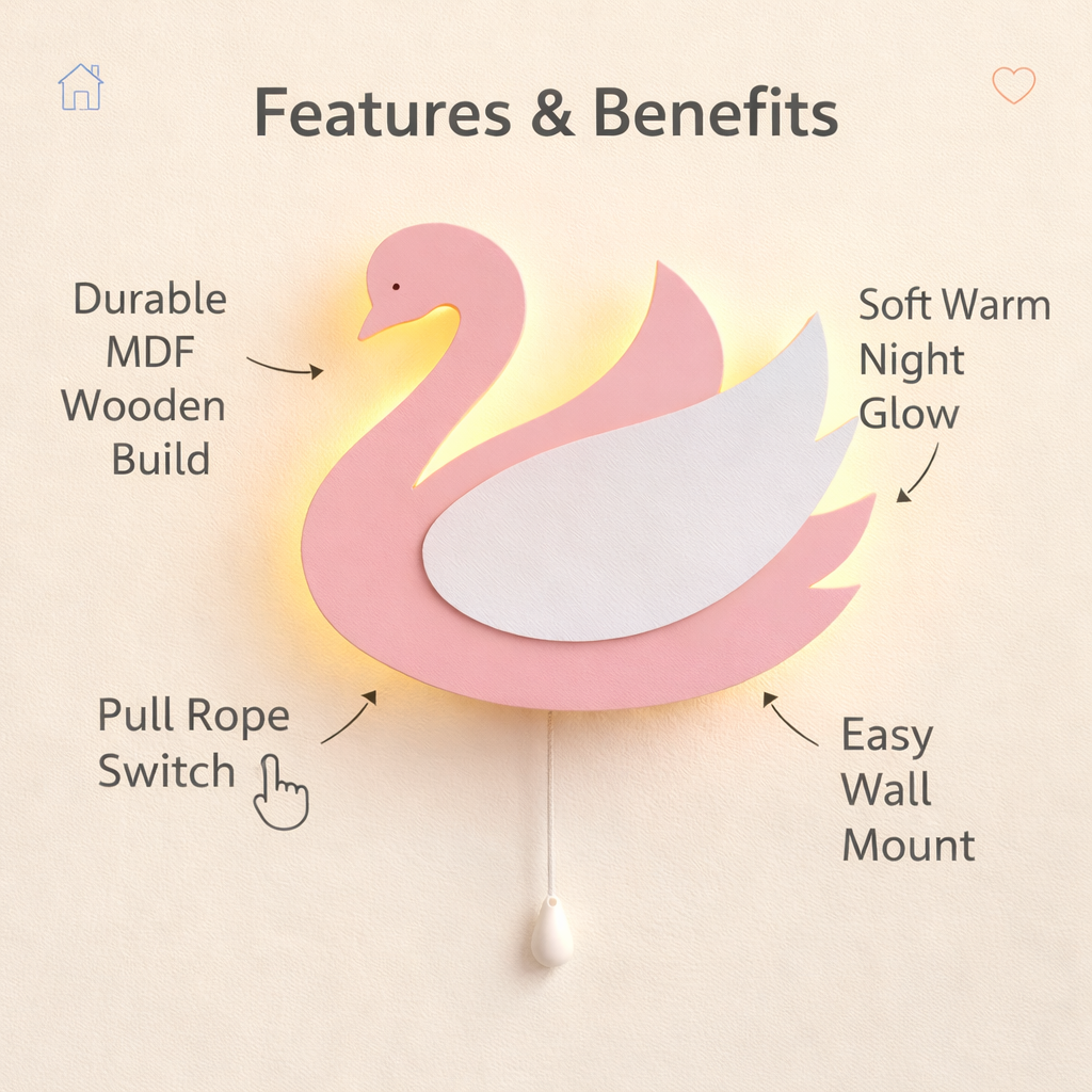 Pink Swan Shape Wall Lamp for Kids Room | Nursery Decor