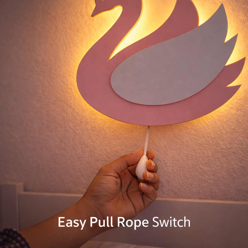 Pink Swan Shape Wall Lamp for Kids Room | Nursery Decor